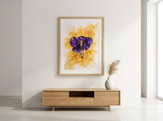 Flower Purple Wall Art Yellow Botanical Poster Kitchen Print Instant Download