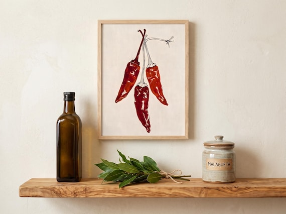 Goan Chilli Print – Minimalist Gouache Indian Spice Kitchen Decor Poster (Digital Download)
