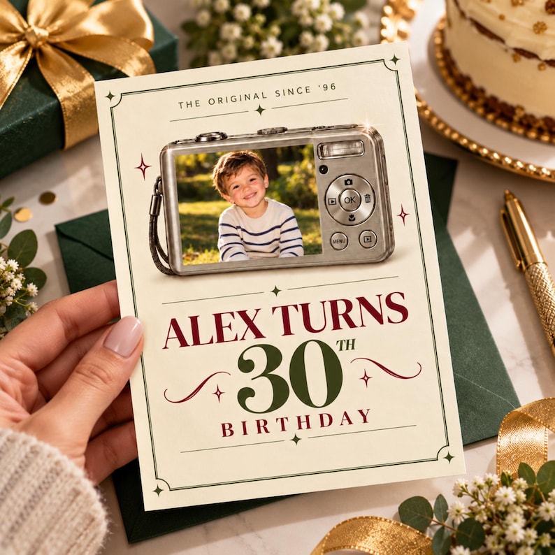 30th Birthday Invitation Template: Vintage Camera Photo Frame, Retro ...