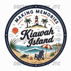 Kiawah Island, Lighthouse Beach Design, North Carolina Beach, Coastal Vacation Png (HTV, DTF) Digital File only