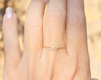 Mini Simple Forever Eternity Symbol Happy Birthday Gift for Nephew and Granddaughter Perfect Gift for Girls and Young Women 14K Yellow Gold Infinity Ring 14K Solid Yellow Gold Dainty Ring