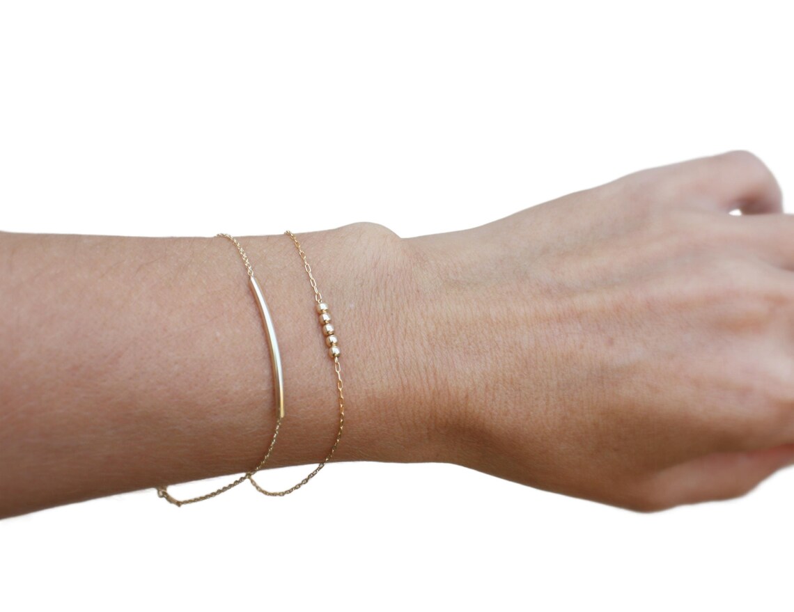 Dainty Bracelet Set Set of 2 Gold Bracelets Thin Gold Etsy