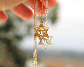 14K Solid Yellow Gold Star Of David Pendant Necklace - Jewish Magen Disc Charm Judaica Religious Jewelry - View #7