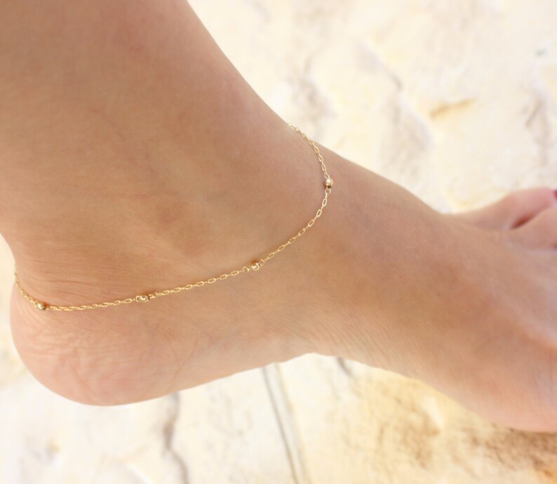 Anklet Gold Beaded Delicate 14k Gold Filled Sparkling Dotted Etsy