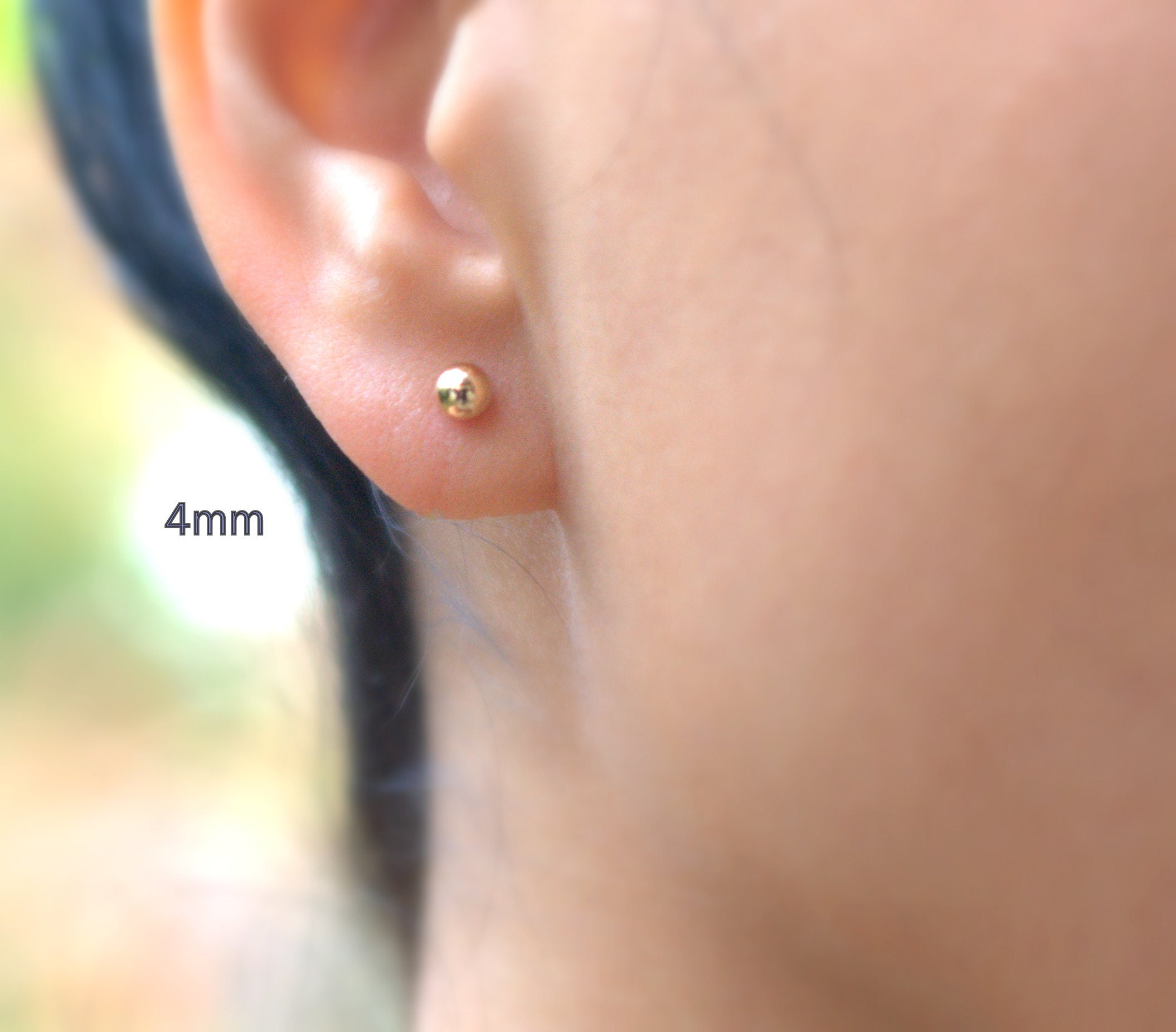 14K Yellow Gold Filled Shiny Round BALL Bead Ear STUDS Earrings ~3mm/ 4mm/ 5mm~