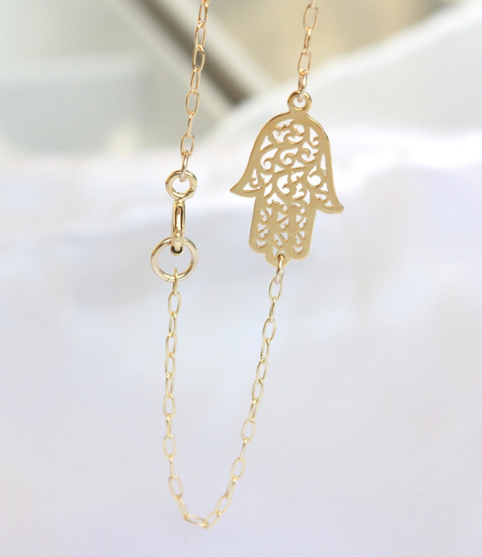 Hamsa Hand Bracelet 14k gold filled Sideways Hamsa Bracelet Etsy