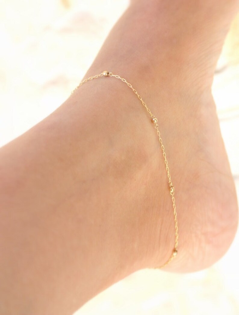 Anklet Gold Beaded Delicate 14k Gold Filled Sparkling Dotted Etsy