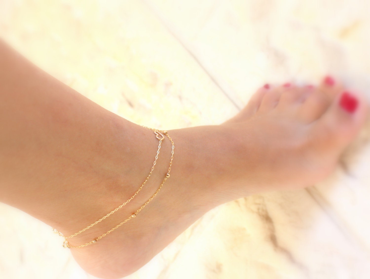 Gold anklets Set of 2 gold ankle bracelets Super Sweet Etsy