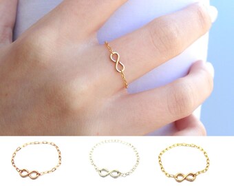 Infinity Ring - Silver Delicate Chain Ring Tiny Handmade Infinity, Simple Everyday Thin 14k Gold Filled Love Ring