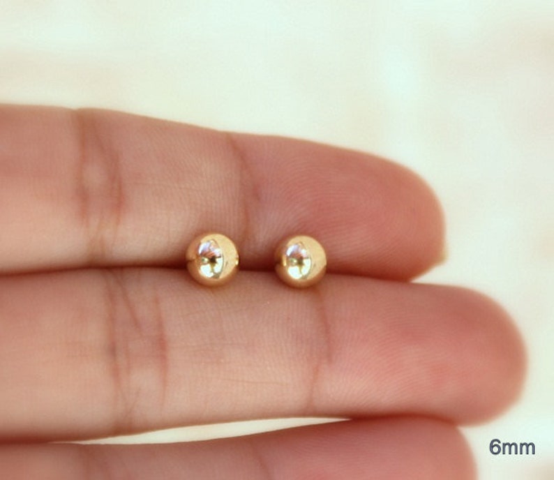 14k Gold Ball Stud Earrings 3mm 4mm Gold Bead Studs 5mm Etsy UK