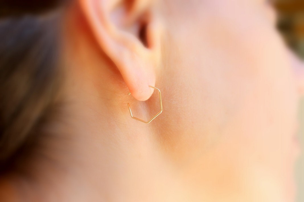 Gold hoops Hexagon hoop earrings simple hoop earrings gold Etsy