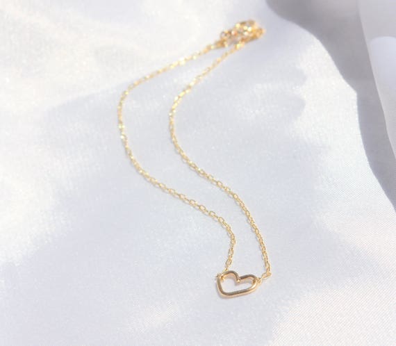 Tiny Heart Necklace Dainty Gold Filled Open Choker - Thin Gold Chain With Heart Pendant Tiny Heart Necklace Dainty Gold Filled Open Choker - Thin Gold Chain With Heart Pendant