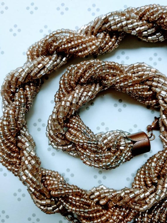 Vintage Beaded Necklace, Twisted Strands, 1930s -… - image 3