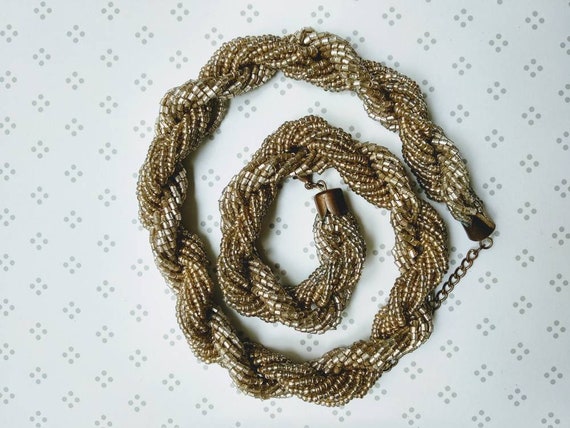 Vintage Beaded Necklace, Twisted Strands, 1930s -… - image 1