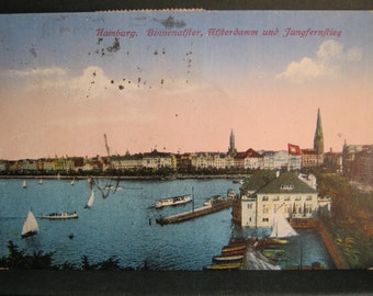 1923 Postcards x 4, Three Postcards from Hamburg, One from Milano - Antique Colour Postcards, Seascapes/Ocean/Ship Theme, 1923 Stamps x 3