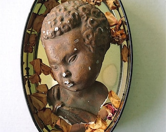 1920s - 30s Cherub's Head, Mythological, Gold Painted, Plaster, Distressed - Vintage/Antique Original Plaster Head, Cherub/Angel