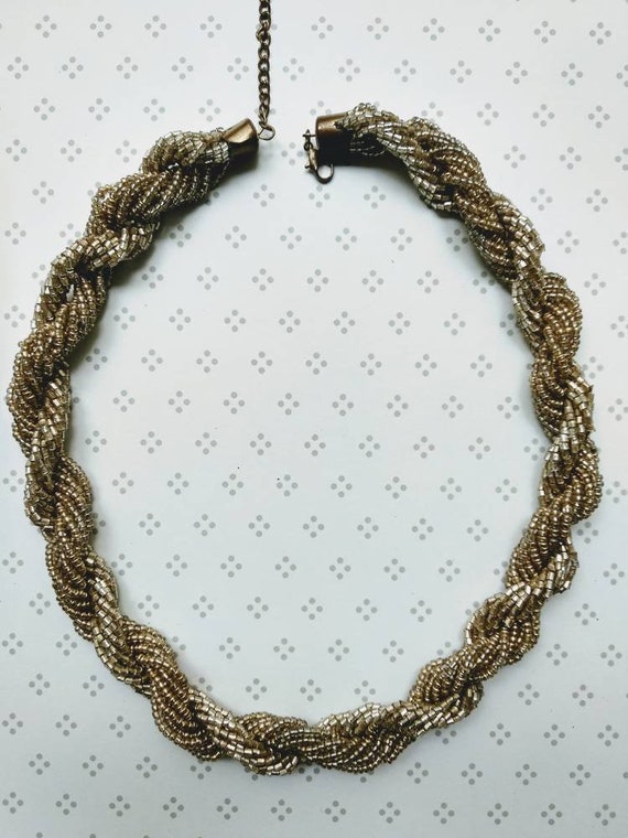 Vintage Beaded Necklace, Twisted Strands, 1930s -… - image 4