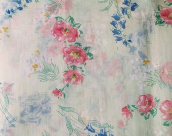 English Vintage Organza Floral Fabric 1950s Dress or Blouse