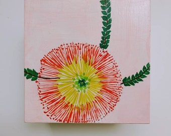 Botanical Painting on Wood, Australian Flora, Acrylic Painting on Small Timber Box