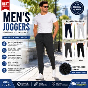 Men's Open Hem Fleece Joggers | Plain Sweatpants | Gym Tracksuit Bottoms | Running & Workout Trousers | Soft Lounge Wear | S-5XL