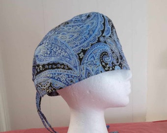 Blue gold paisley scrub cap