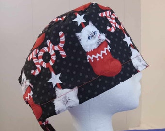 Holiday kitten scrub cap