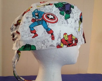 Marvel Comic Avenger scrub cap with ties