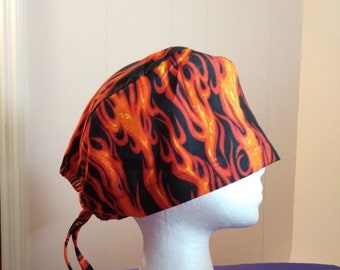 Flame scrub cap with ties