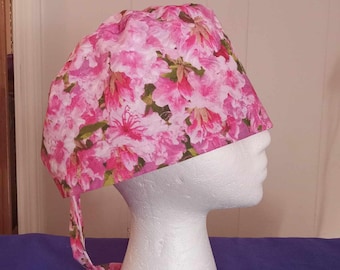 Floral pink scrub cap
