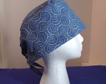 Blue silver print scrub cap