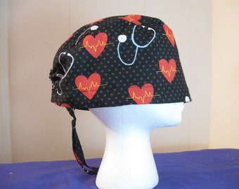 Heart scope scrub cap with ties