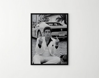 Stampa di Tony Montana da Scarface, opera d'arte da parete in bianco e nero, poster del film con Al Pacino, decorazione per film cult di gangster, stampa artistica di qualità museale