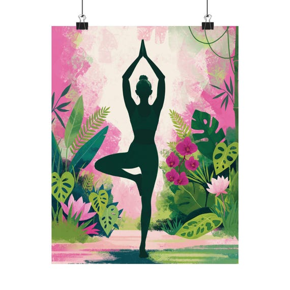 Yoga Pose Poster Tree Pose Vrksasana Tropical Wall Art