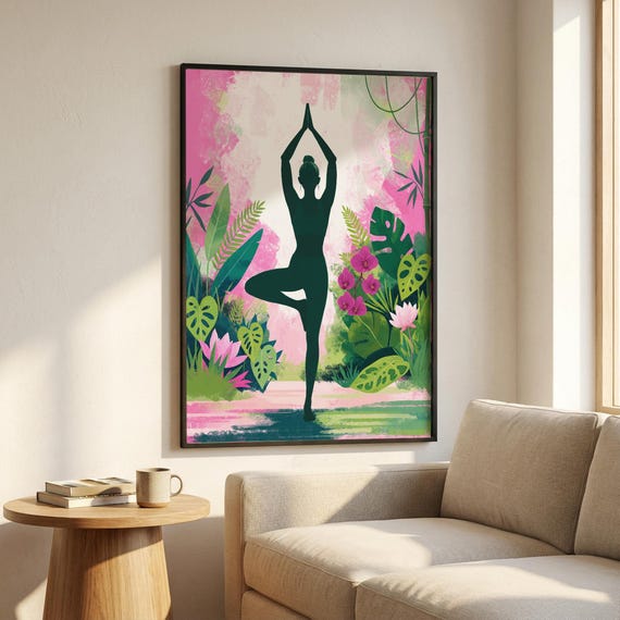 Yoga Pose Poster Tree Pose Vrksasana Tropical Wall Art