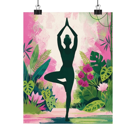 Yoga Pose Poster Tree Pose Vrksasana Tropical Wall Art