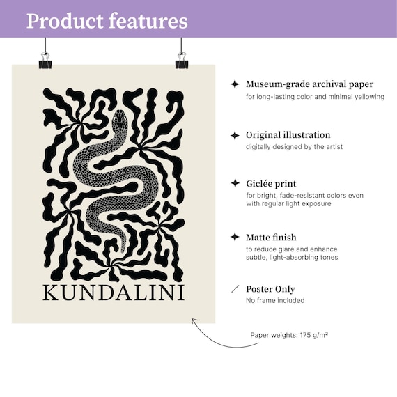 Kundalini Snake Poster Yoga Wall Art Boho Print Mystical Spiritual Home Decor