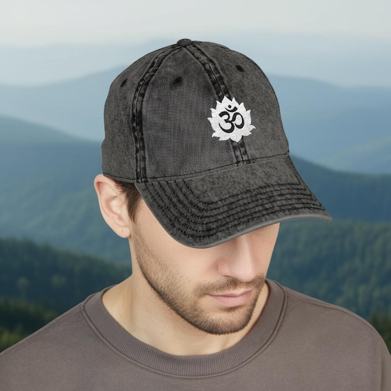 Om Aum Lotus Embroidered Cap Vintage Washed Baseball Hat