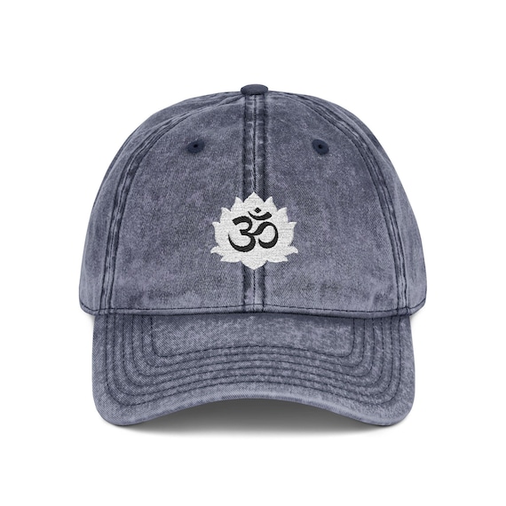Om Aum Lotus Embroidered Cap Vintage Washed Baseball Hat