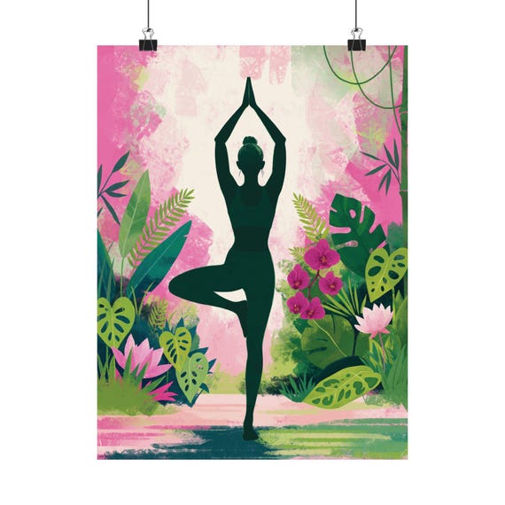Yoga Pose Poster Tree Pose Vrksasana Tropical Wall Art