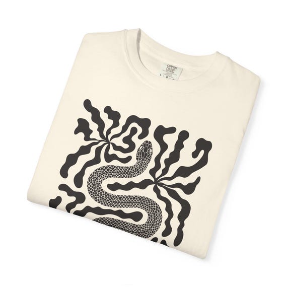 Kundalini Shirt Unisex Fit Meditation Tee With Snake and Abstract Boho Flowers
