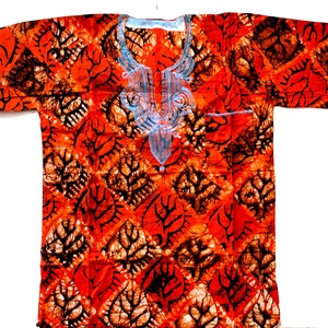 Men&#39;s Red Batik Print Top with Embroidery