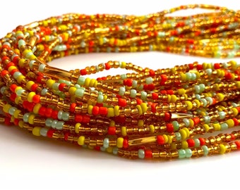Mint Green, Yellow, Orange and Clear Gold African Handmade Waist Bead *per one strand*