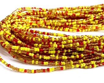 Yellow, Red and Gold African Handmade Waist Bead *per one strand*