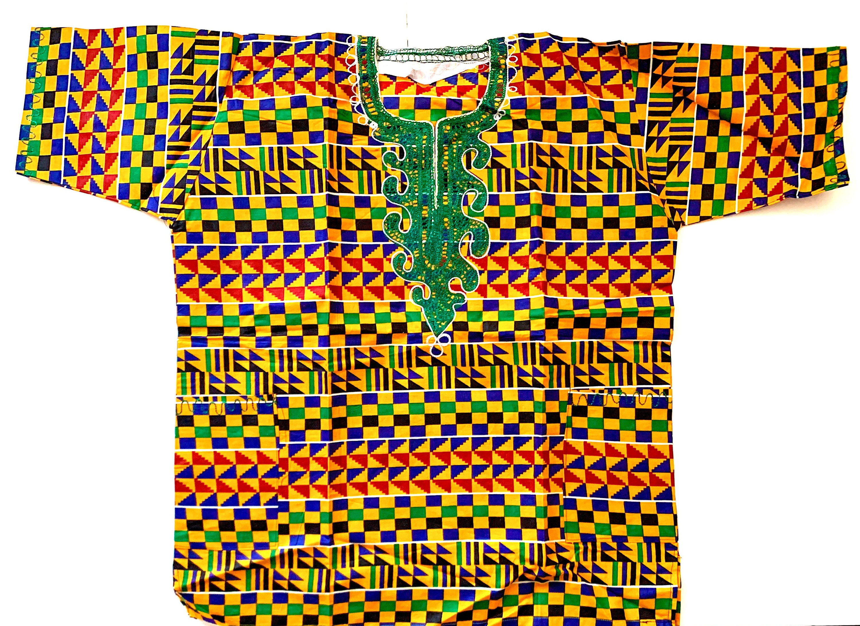 Image of Men's Kente Print Top With Embroidery