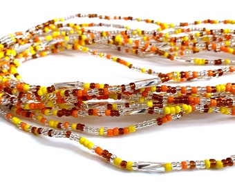 Orange, Yellow, Brown and Clear African Handmade Waist Bead *per one strand*