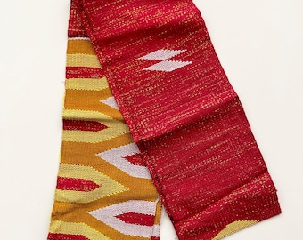 Traditional African Kente Scarf with Gold Stitching
