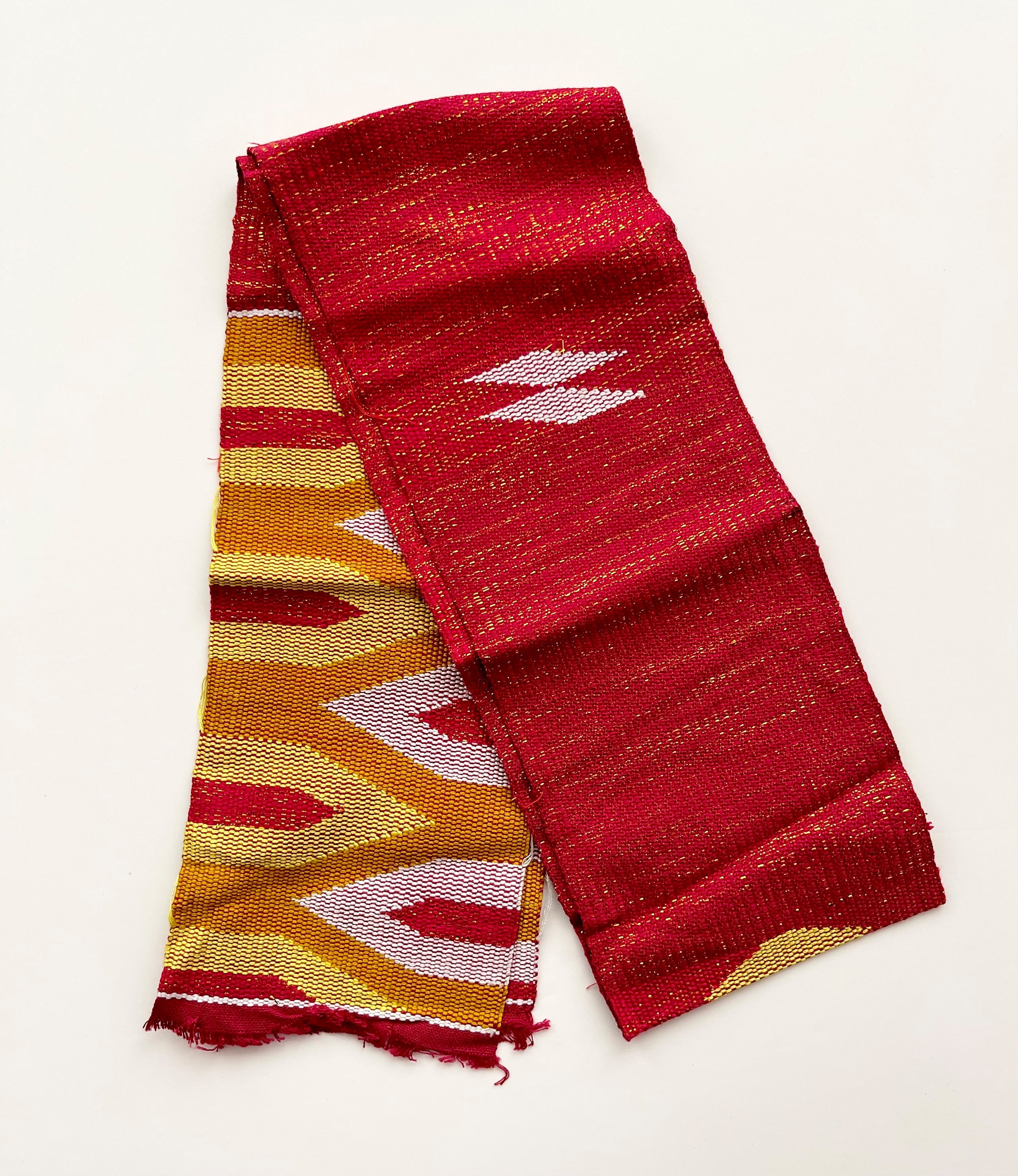 Traditional African Kente Scarf with Gold Stitching