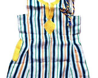 Girls Fugu Syle Dress - Cotton Woven, Northen Ghana, Traditional Top with  Rope Belt