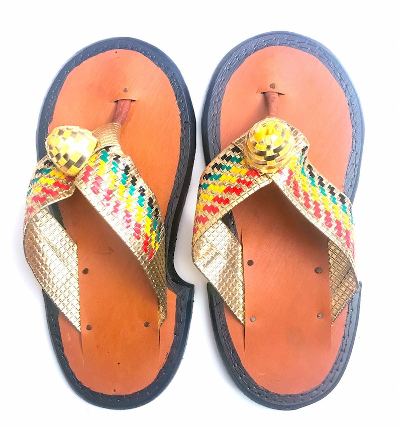 Gold Yellow & Green Ahenema traditional Ghanaian Slippers Etsy