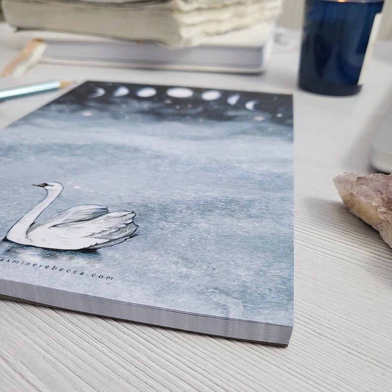 NOTEPAD Everything in time Swan & Moon watercolour art A5 desk pad book, magical notebook image 6
